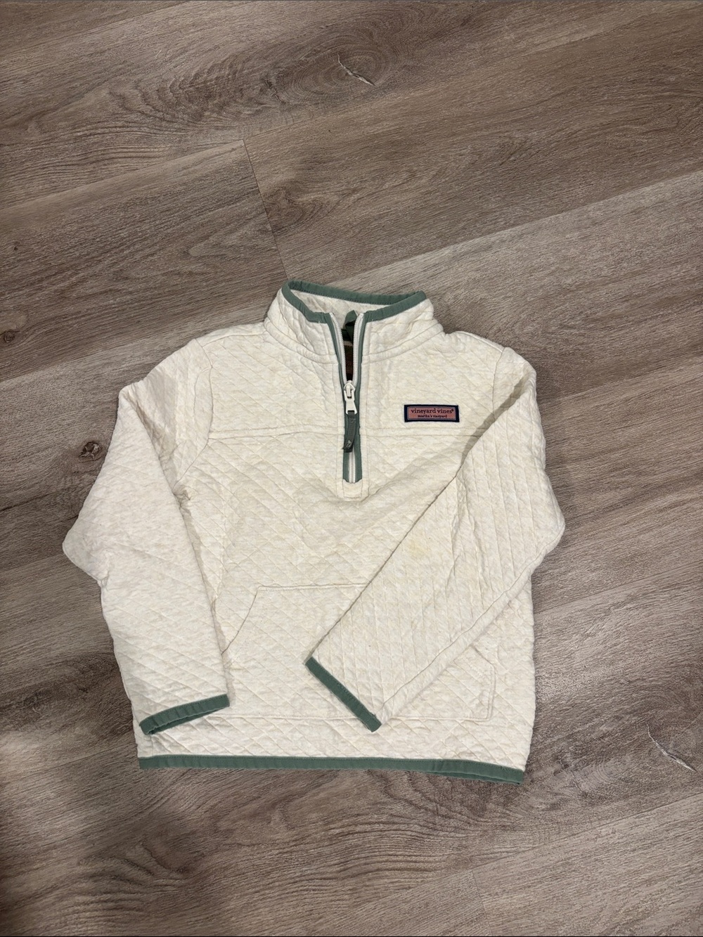Vineyard Vines Cream Quilted Half-Zip with Green Trim - Men's